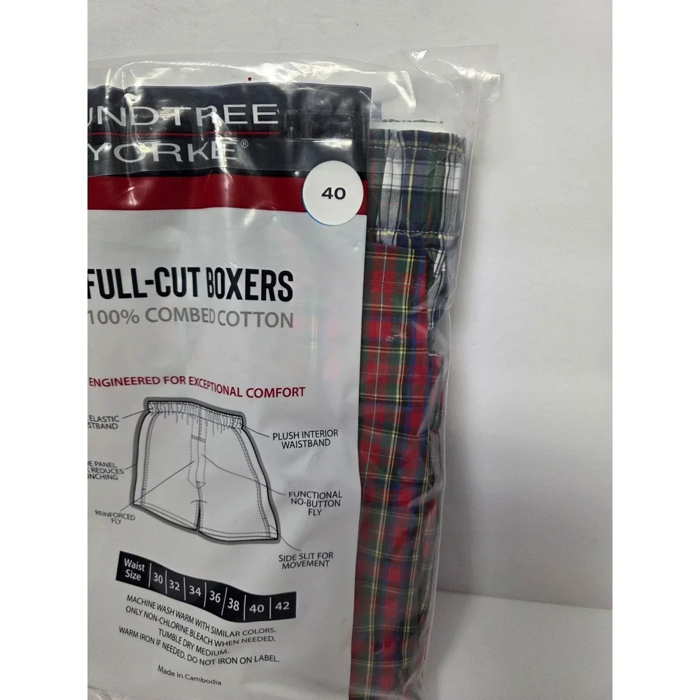 Roundtree & Yorke Full Cut Boxers 2-pk Premium Men's Underwear 40 Plaid $28 NEW